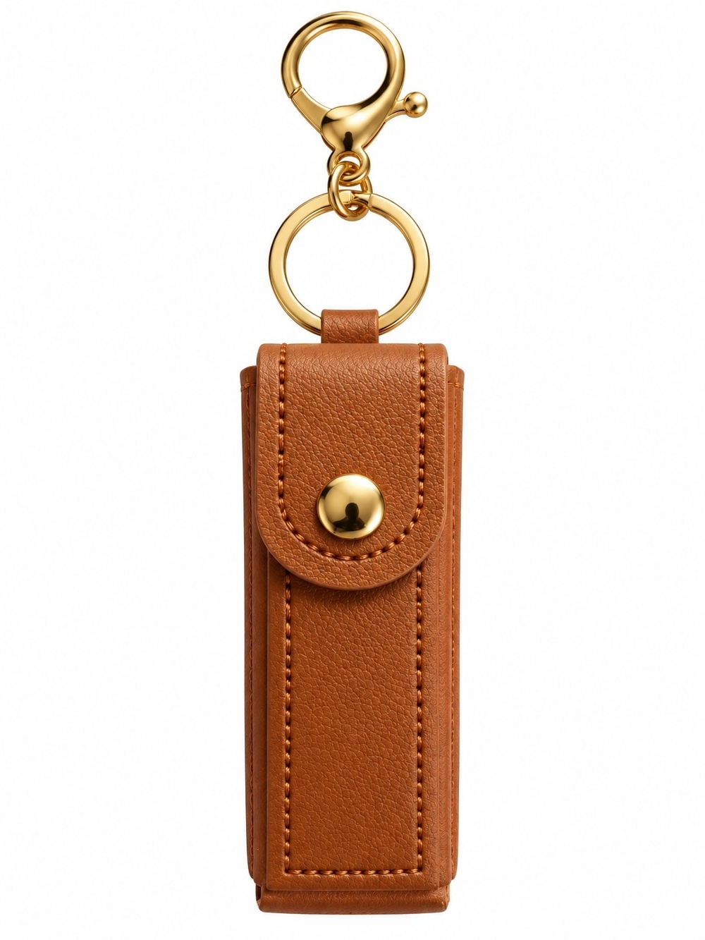 Classic Tan Keychain Lipstick Holder with Gold Hardware